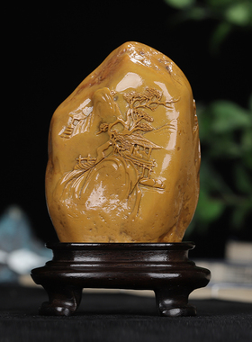 《访友图》保利田黄石 玄关客厅书房摆件 皮肉分明 送长辈礼品礼