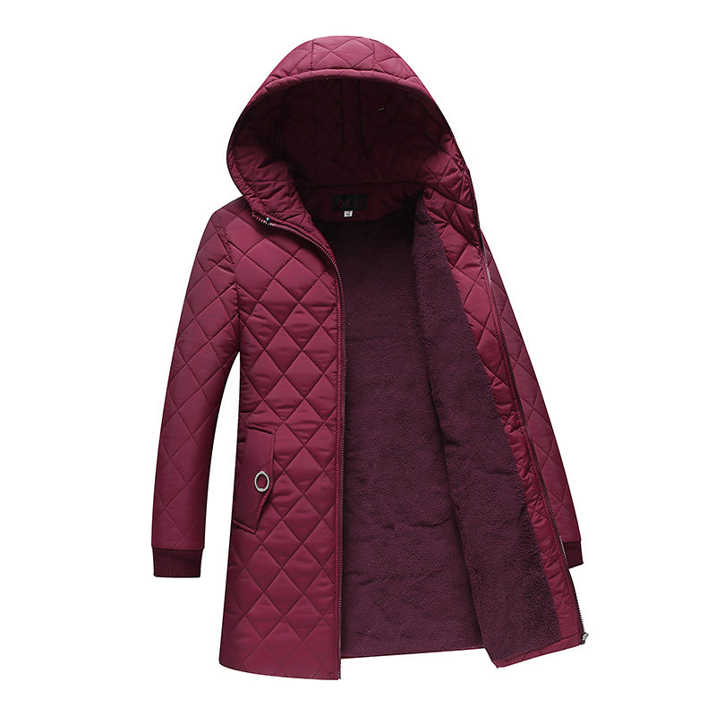 中老年女装中长款连帽冬季加绒棉衣 宝铃兰中老年女装