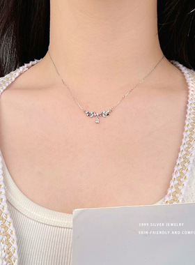 S999足银树叶水滴项链，轻奢