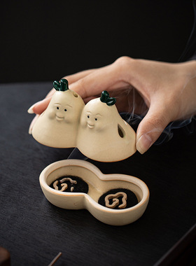 永不分梨陶瓷迷你小香炉创意茶室茶台小号香薰炉摆件无粘粉盘香炉