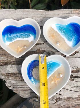 心形海滩场景海浪树脂戒指盘陶瓷饰品托盘珠宝架海滩婚礼礼物