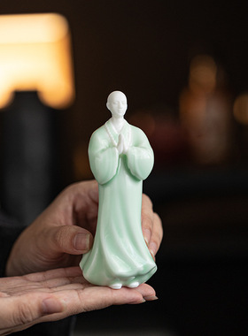 中式陶瓷小和尚摆件禅意茶室空间装饰客厅书房陶瓷工艺品桌面摆设