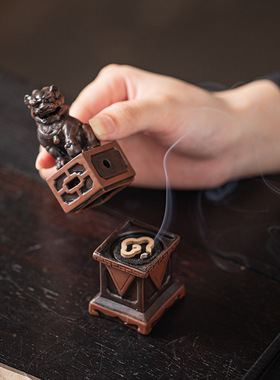 国风招财小狮子陶瓷迷你小号香炉家用室内艾草檀沉香薰炉装饰摆件