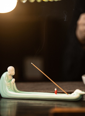 禅意香道摆件陶瓷线香炉家用室内线香插香座书房茶道香薰炉卧香炉