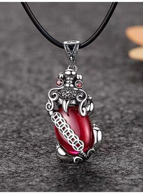 红石榴石貔貅吊坠女个性项链男霸气招财转运实心挂坠