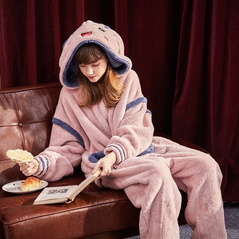 秋冬可爱兔耳朵连体裤珊瑚绒睡衣 yhw睡袍/浴袍