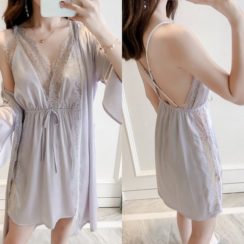 蕾丝情趣春秋性感骚吊带冰丝睡袍 yhw睡衣/家居服套装