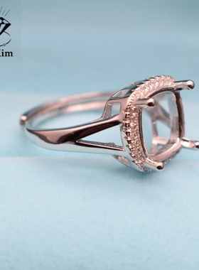 s925纯银枕形肥方形戒指银托戒指