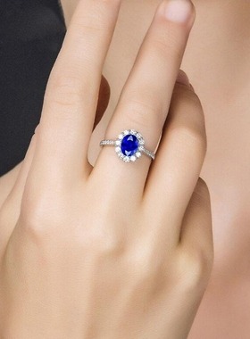 925银满钻鸽子蛋皇家蓝宝石戒指
