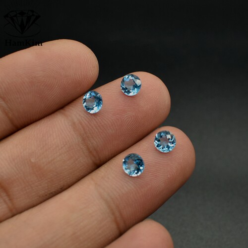 天然瑞士蓝宝石圆形1mm-5mm戒指耳钉镶嵌主石配石圆钻托帕石宝石 - 图1