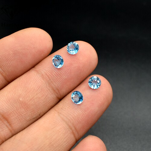 天然瑞士蓝宝石圆形1mm-5mm戒指耳钉镶嵌主石配石圆钻托帕石宝石 - 图2