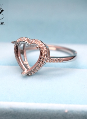 银桃心形戒指银托宝石925空托