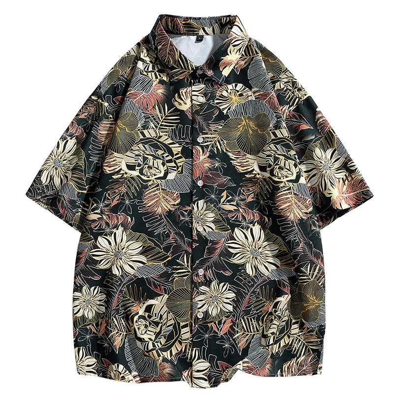 花衬衫男式短袖夏季薄款潮牌宽松复古衬衣外套中国风男装上衣日系