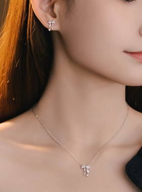 蝴蝶结足银999项链女时尚百搭款星星流苏锁骨链ins小红书同款吊