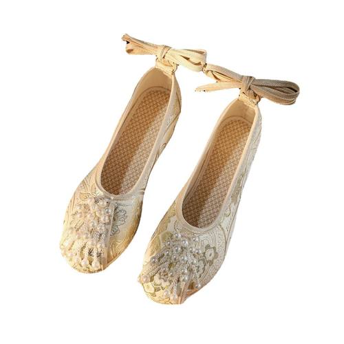 中国风汉服鞋女搭配旗袍大码绣花布鞋古装表演鞋明制内增高古风鞋 - 图3