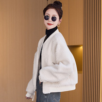 Imitation lamb fur coat female autumn winter 2024 new stylish little sub foreign air this year popular small fragrant wind blouses