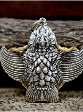 925纯银大鹏金翅鸟佛像唐卡吊坠挂坠藏式项链高档次挂件密宗配饰