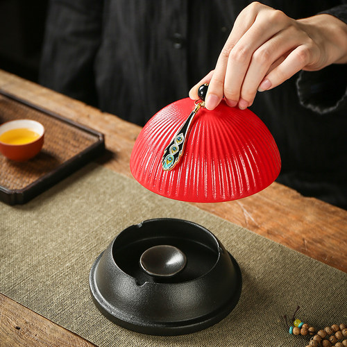 宇轩 茶宠摆件官帽烟灰缸家用办公茶具配件中式茶艺创意防风带盖 - 图0