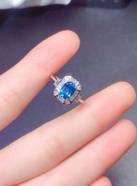 天然伦敦蓝托帕石情侣戒指