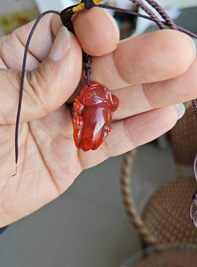 天然川料南红貔貅挂件老坑料 孤品 头尾火焰红 冰飘身子