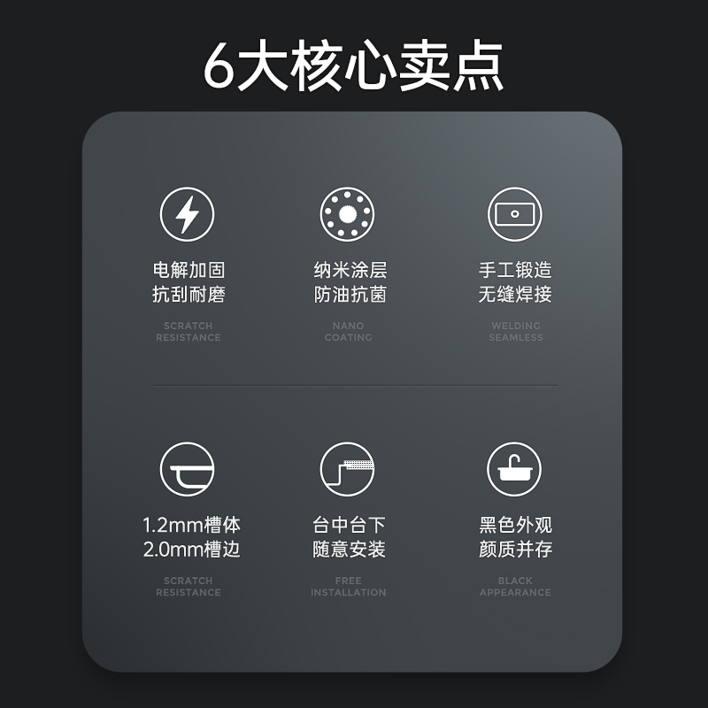欧琳黑色纳米水槽单槽 手工水槽单槽 不锈钢洗菜盆洗碗槽厨房家用