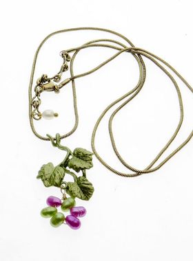 饰品绿色复古夸张项链坠天然珍珠