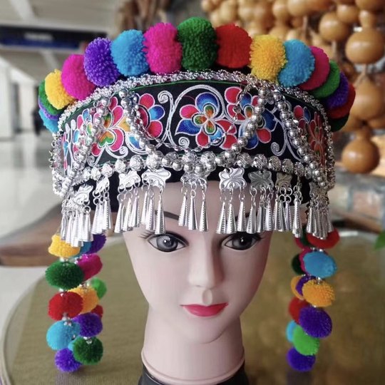 Sombreros, sombreros, accesorios de actuación de estilo étnico minoritario de Yunnan, trajes a juego de Yi y Miao, mujeres Hani