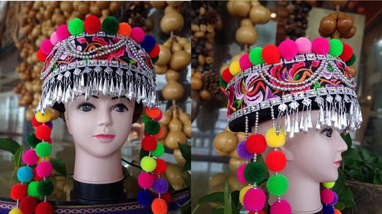 Sombreros, sombreros, accesorios de actuación de estilo étnico minoritario de Yunnan, trajes a juego de Yi y Miao, mujeres Hani