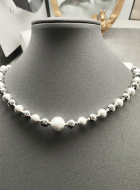 超大闪钻磨砂项链短链丽银