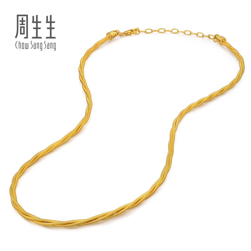 周生生足金Essence永系列麻花黄金项链素链金链情侣送礼96128N - 图2