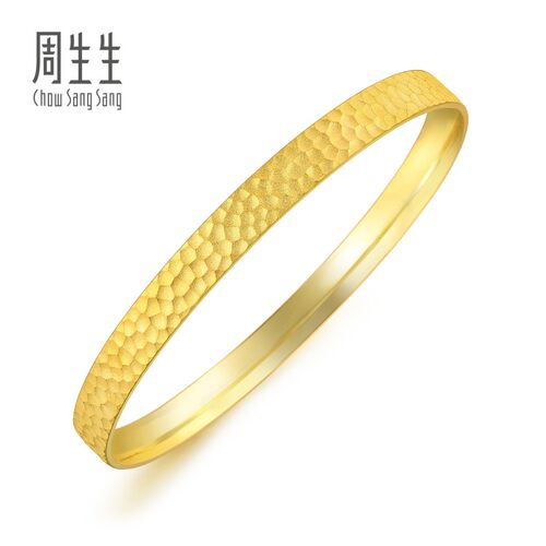 周生生黄金足金手镯时尚叠戴锤纹黄金镯子计价91307K - 图2