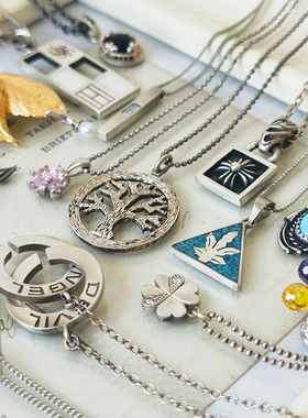 中古925银钻石项链彩宝日本水晶