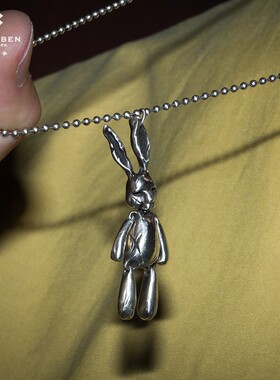 原创小兔子暗黑做旧纯银情侣吊坠