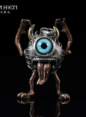 白木黑冰恶魔独眼宠物怪兽恶魔项链925银个性朋克风复古银饰吊坠