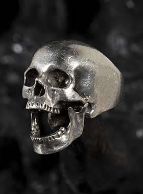 骷髅戒指纯银首饰品复古摇滚