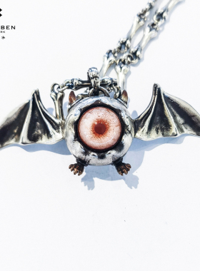 原创吊坠925银眼睛朋克翅膀