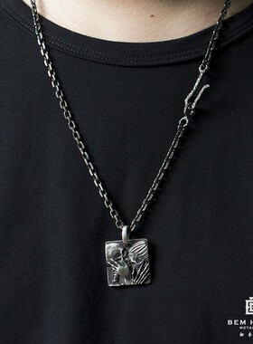 原创手工银饰朋克骷髅项链