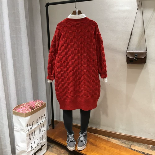 Осенний модный красный оберег на день рождения, куртка, длинный лонгслив, свитер, кардиган, 2022, V-образный вырез, средней длины