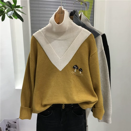 Зимний лонгслив, шерстяной свитер, коллекция 2021, в корейском стиле