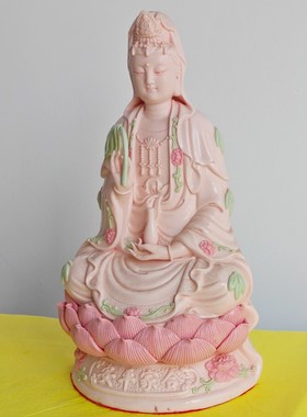 观世音菩萨摆件陶瓷微笑坐莲观音佛像佛光普照佛龛装饰已装藏流程