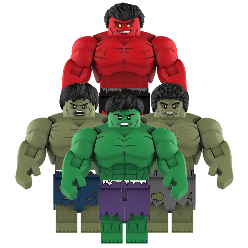 AF344-347超级英雄大块头无敌浩克绿巨人可动拼装积木人仔玩具 - 图0