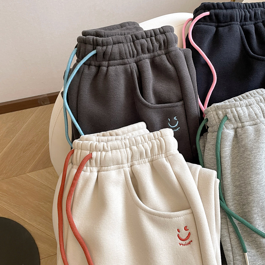 小C家 笑脸刺绣高腰束脚卫裤女2025春秋宽松显瘦运动休闲阔腿裤子,淘宝优惠券,粉丝福利购,淘宝优惠卷