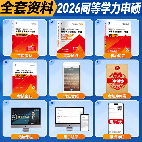 同等学力申硕英语2026年教材历年真题模拟试卷申硕学历在职研究生全国统考考试教材词汇宝典考研同等学力人员申请硕士学位英语天一 - 图0