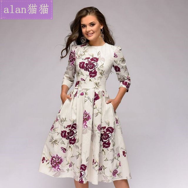 Fall Casual Printing Party Ladies Vintage Christmas Dress-图2