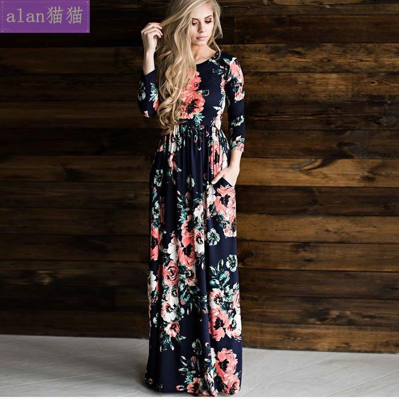 Bohemia Maxi Dresses Women printed flowers Long girl Dress裙 - 图1