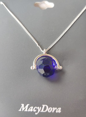 气质款蓝色玻璃旋转球吊坠项链 学生女简约百搭锁骨链时尚个性V33