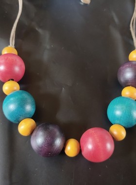 木质串珠双层线绳学生女彩色木珠