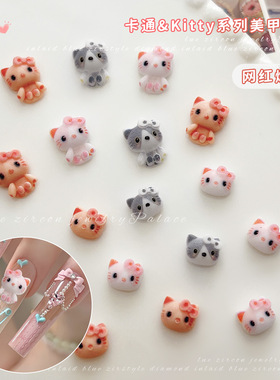 kt猫美甲饰品2025新款可爱卡通hellokitty凯蒂猫树脂穿戴甲钻配饰