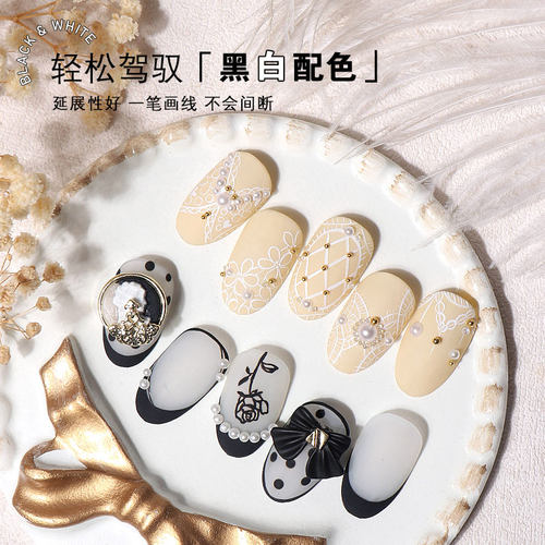美甲彩绘胶免洗黑白色指甲油胶巴洛克风石膏胶浮雕画花线条光疗胶 - 图1