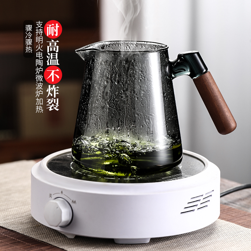 飘逸杯泡茶壶2024新款胡桃木把手玻璃内胆一键过滤按压式冲茶壶-图1